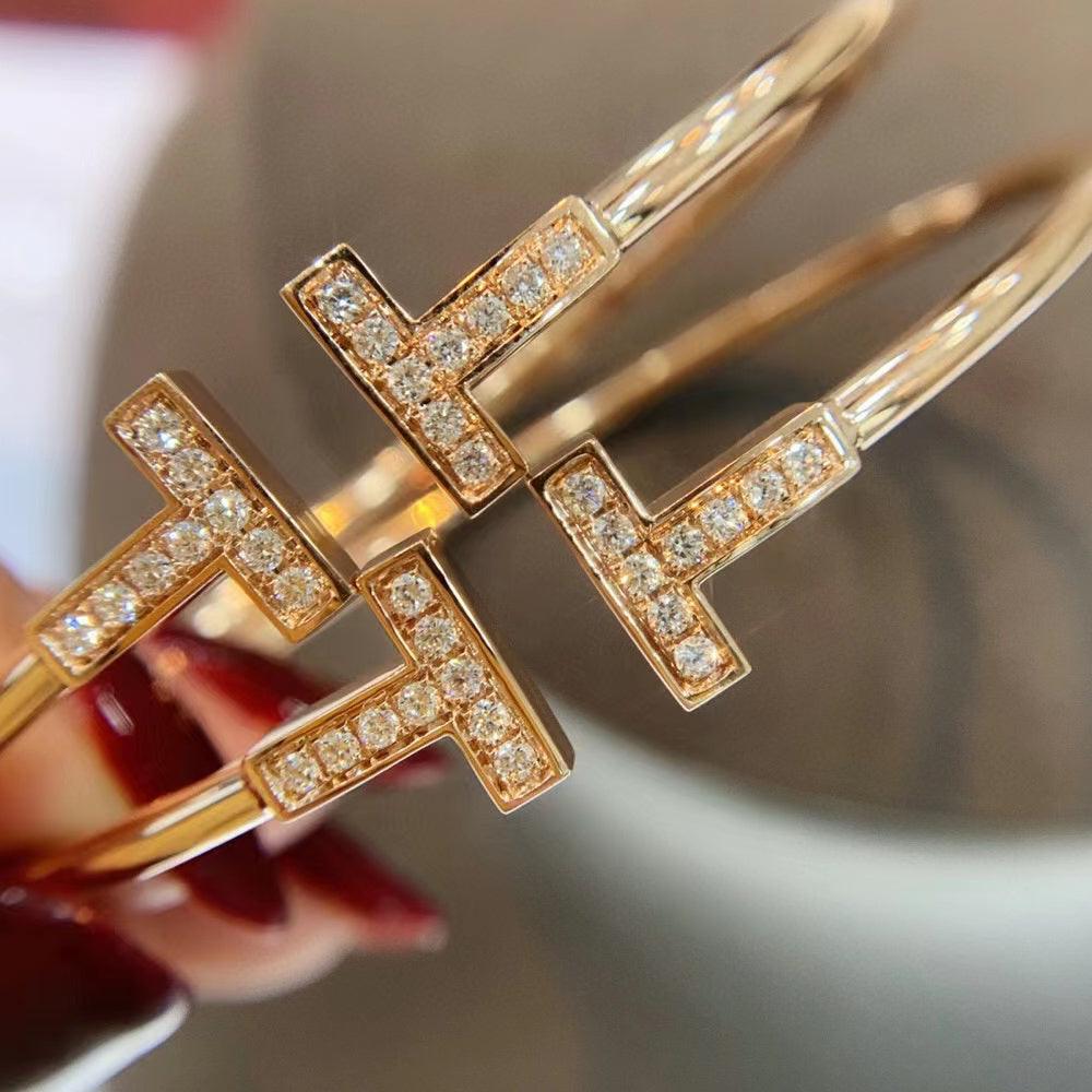 Elsie Love T Bangle,18k Yellow Gold Plated,Inlaid cubic zircon Diana Hampton