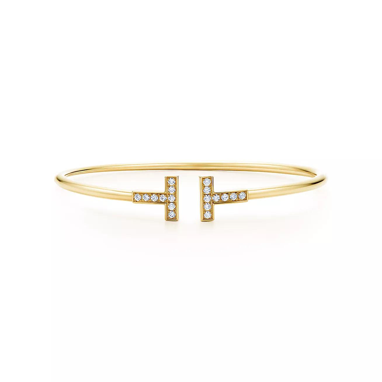 Elsie Love T Bangle,18k Yellow Gold Plated,Inlaid cubic zircon Diana Hampton