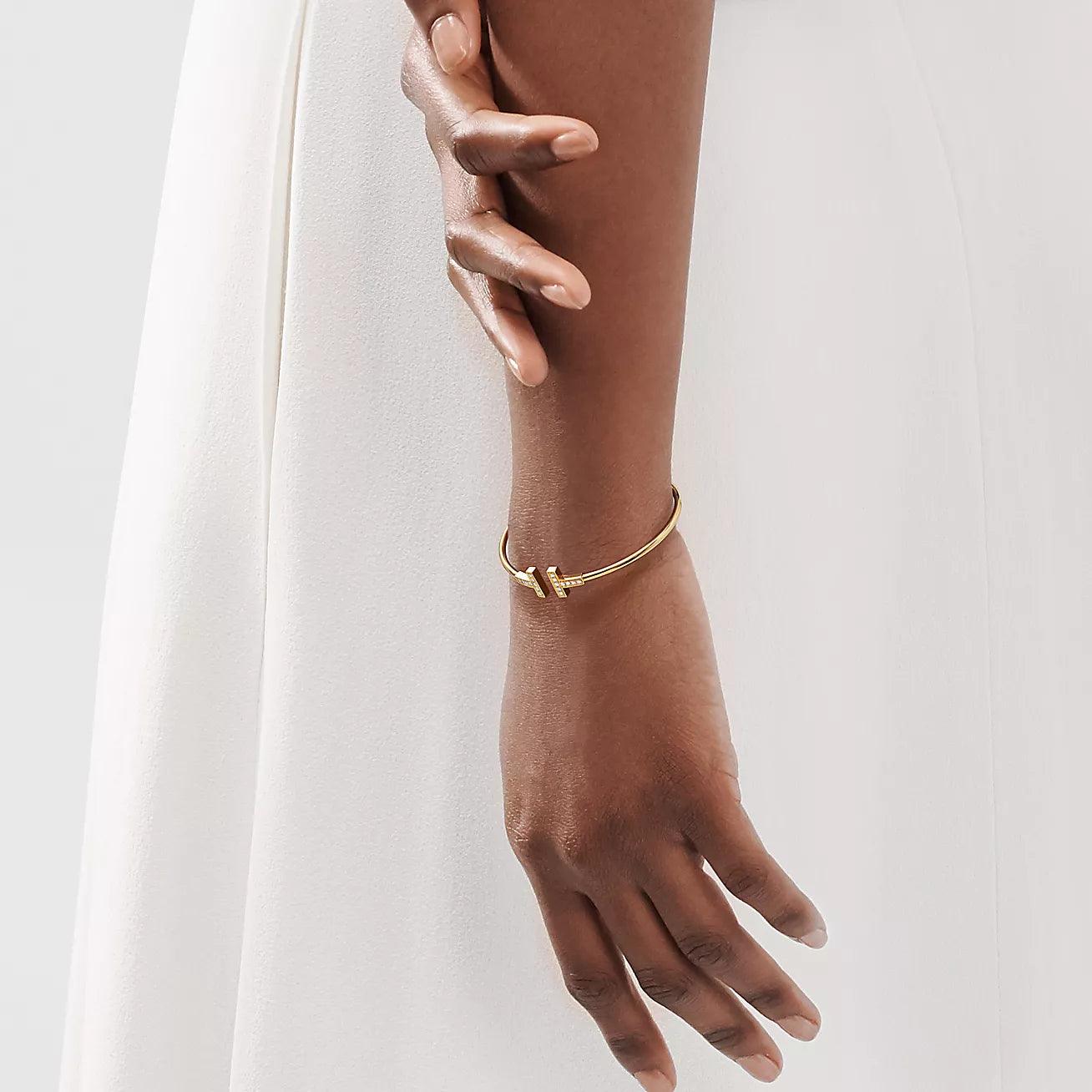 Elsie Love T Bangle,18k Yellow Gold Plated,Inlaid cubic zircon Diana Hampton