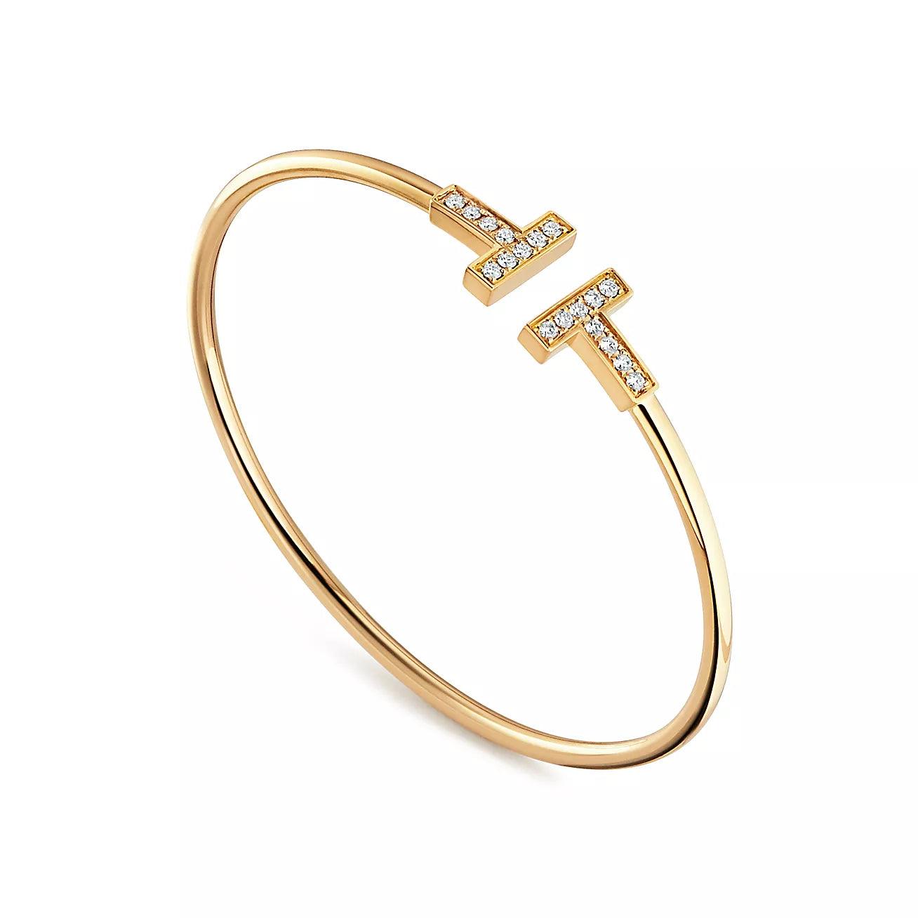 Elsie Love T Bangle,18k Yellow Gold Plated,Inlaid cubic zircon Diana Hampton