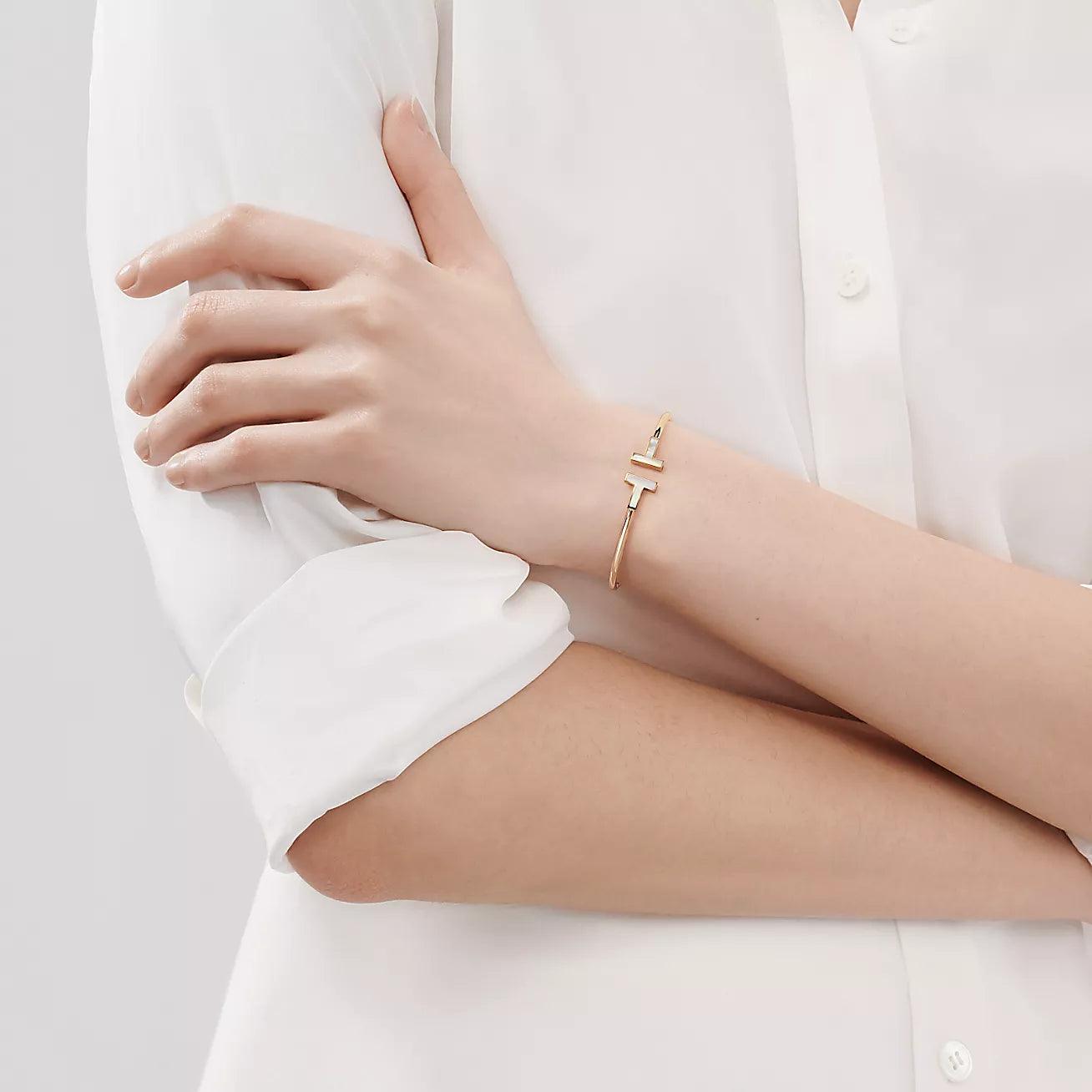 Elsie Love T Bangle,18k Yellow Gold Plated,Mother of Pearl Diana Hampton