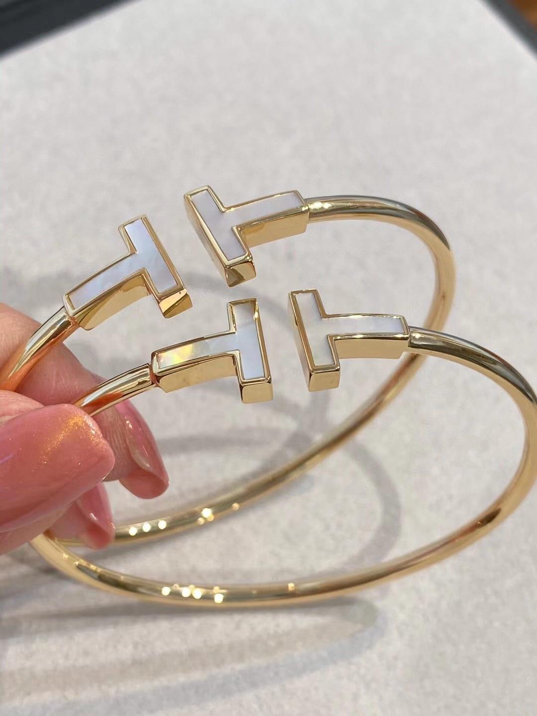 Elsie Love T Bangle,18k Yellow Gold Plated,Mother of Pearl Diana Hampton