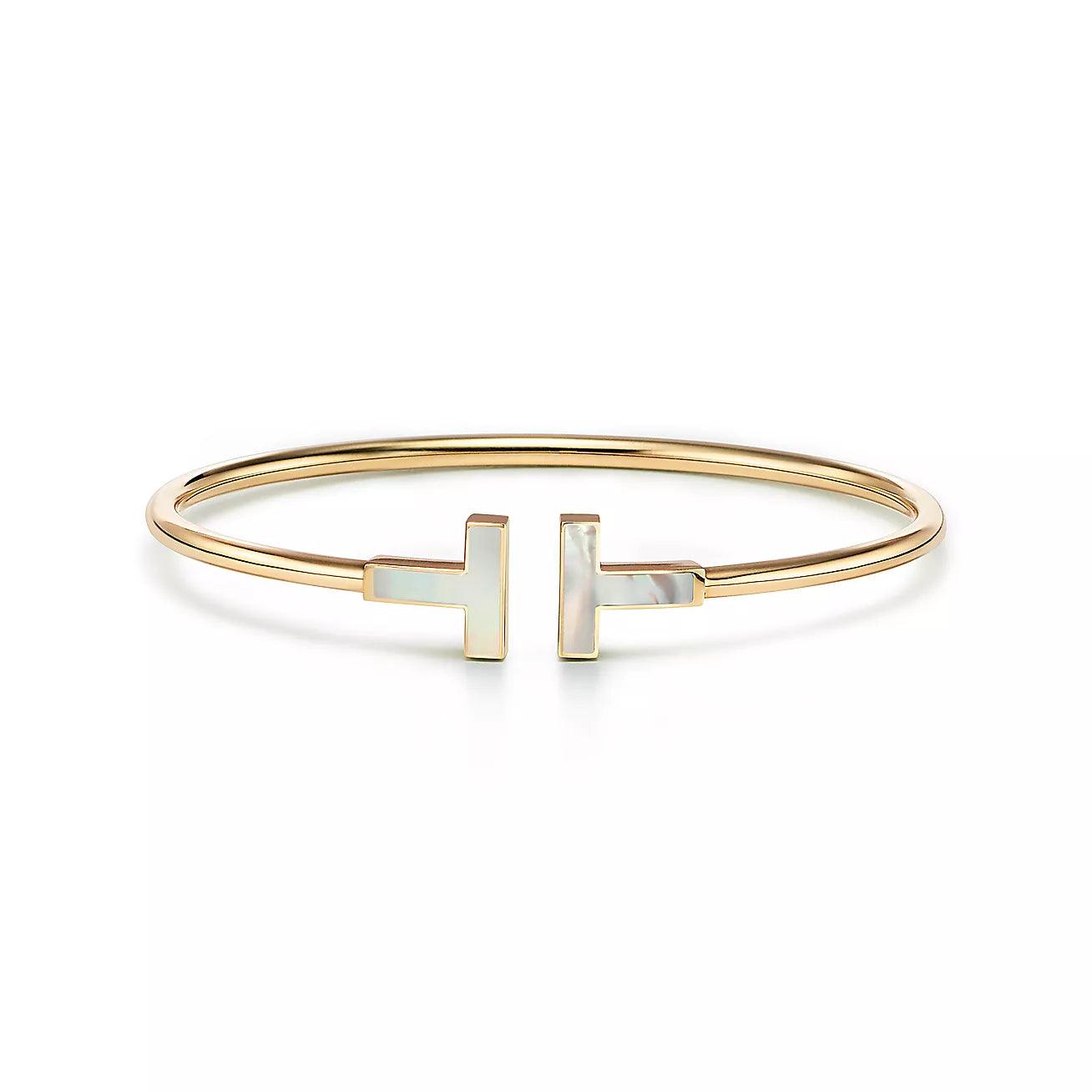 Elsie Love T Bangle,18k Yellow Gold Plated,Mother of Pearl Diana Hampton 
