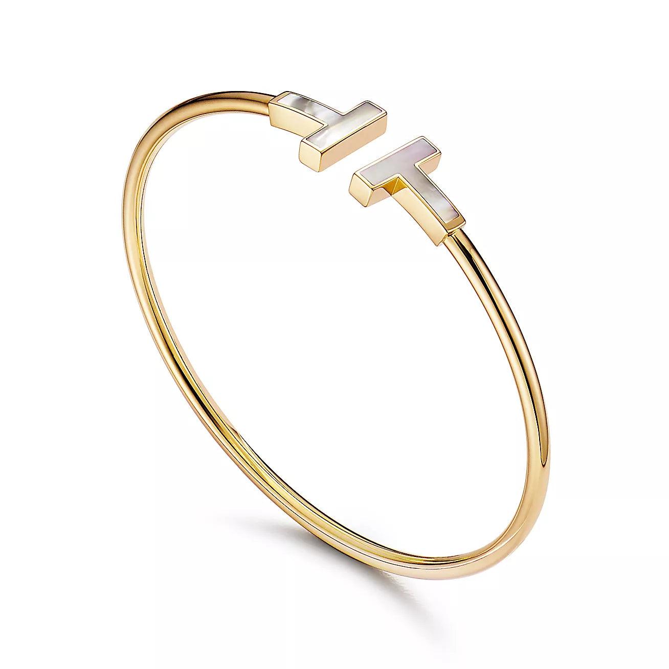 Elsie Love T Bangle,18k Yellow Gold Plated,Mother of Pearl Diana Hampton 
